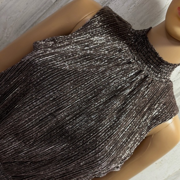 MSK Metallic Smocked Tiered Mock-Neck Sleeveless‎ Dress - Picture 6 of 13